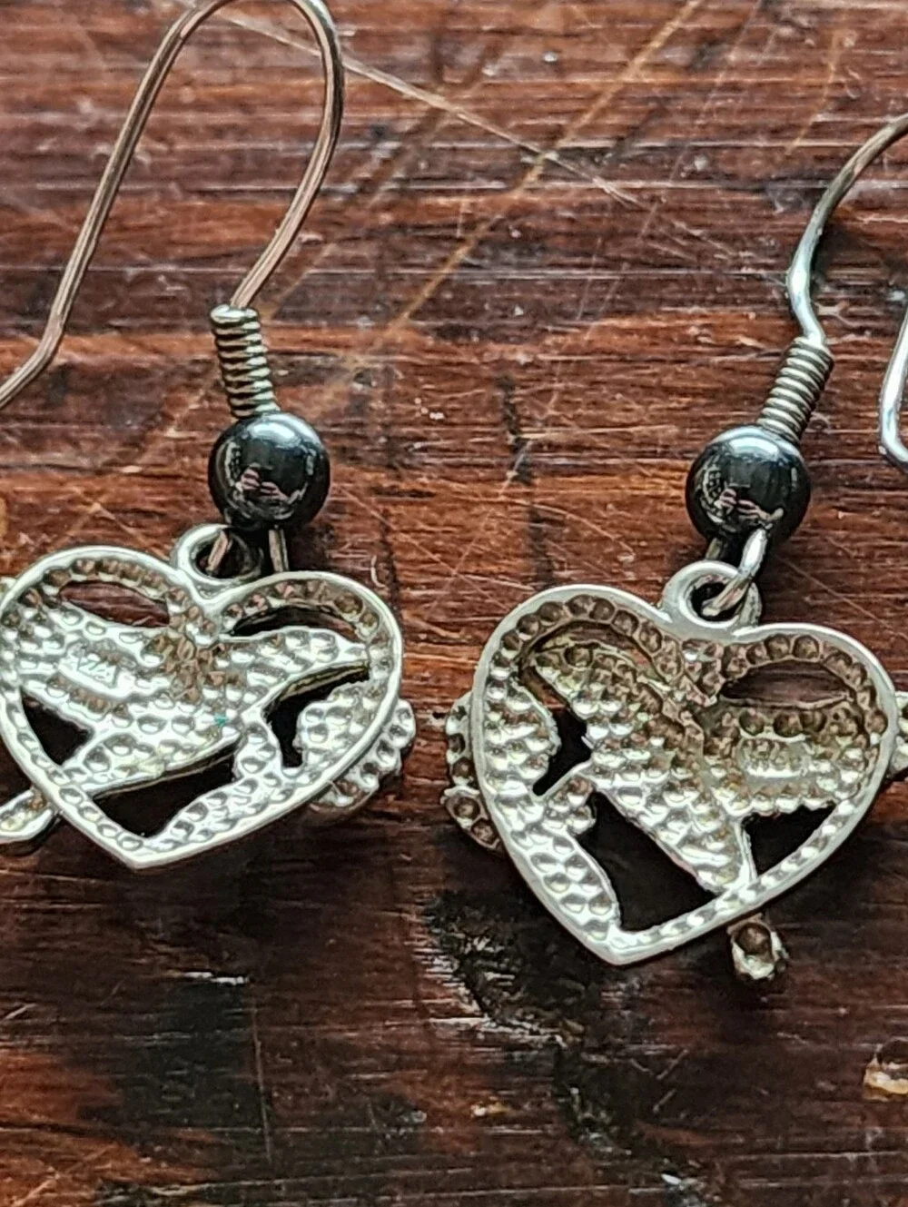 Vintage Sterling Tone Hummingbird Dangle Earrings Pierced Hook Marked Floral